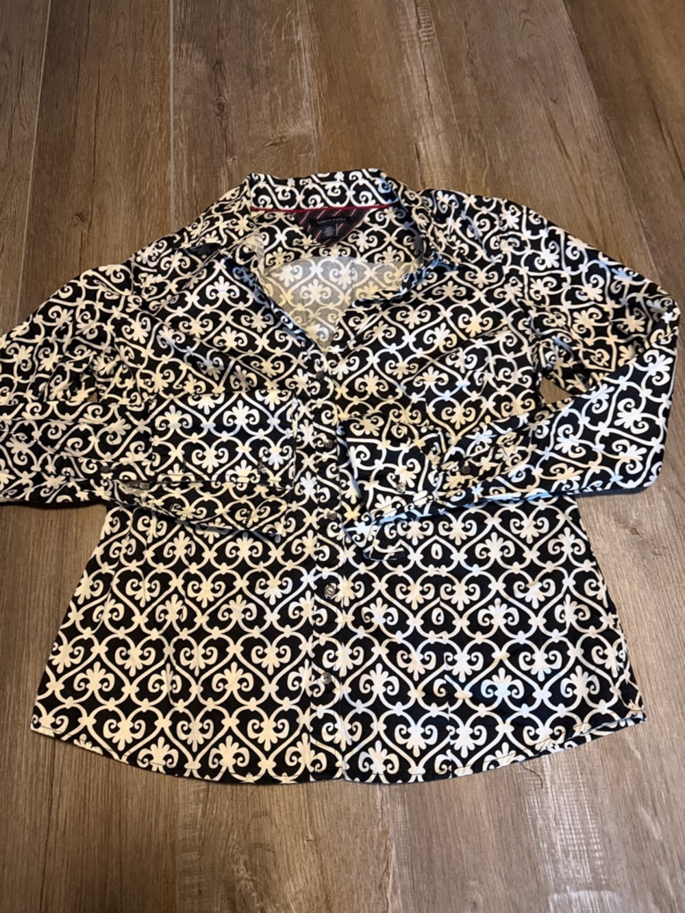 Tommy Hilfiger Black and White Patterned Button-Down Shirt NWOT
